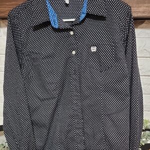 Cinch Blue and Black Polka Dot Shirt